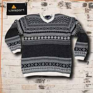 Vintage 80s Lizsport Nordic Fair Isle Sweater w Shoulder Pads